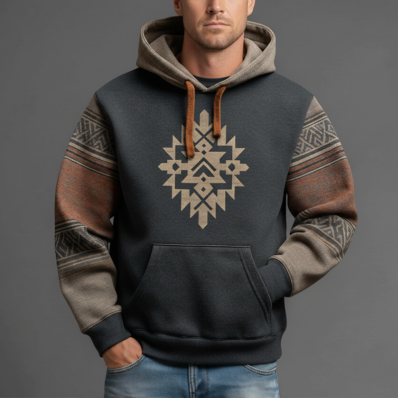 Men's Winter Vintage Polyester Blend Printed Hooded Sweatshirt MTA2328J2P