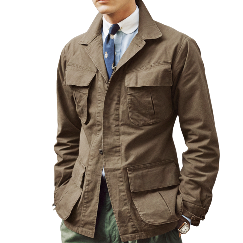 Men's Retro Casual Washed Canvas Wear-Resistant Workwear Lapel Jacket MTA2908I4TO