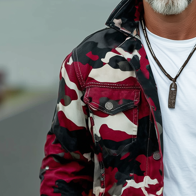 Men's Vintage Camouflage Lapel Button-Down Jacket MTA1447H7U