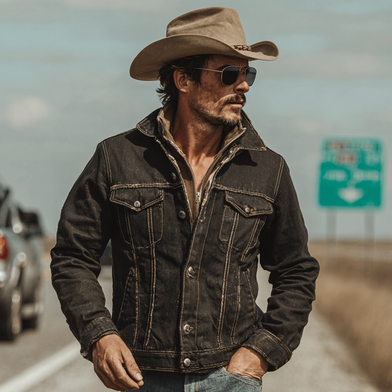 Men's Retro Western Style Lapel Denim Jacket MTA0542H7X