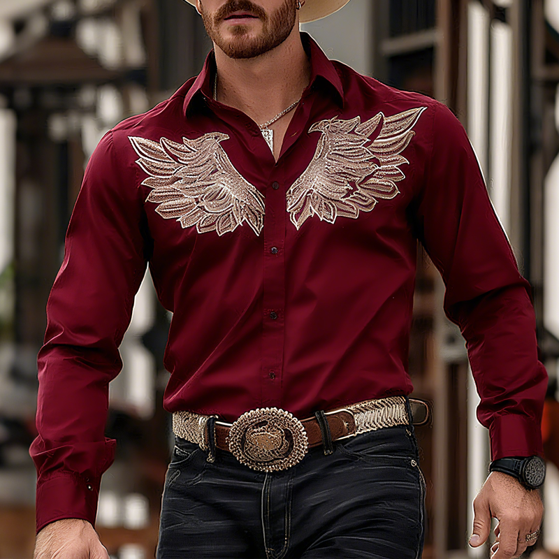 Men's Embroidered Lapel Long Sleeve Shirt MTA1439G6Z