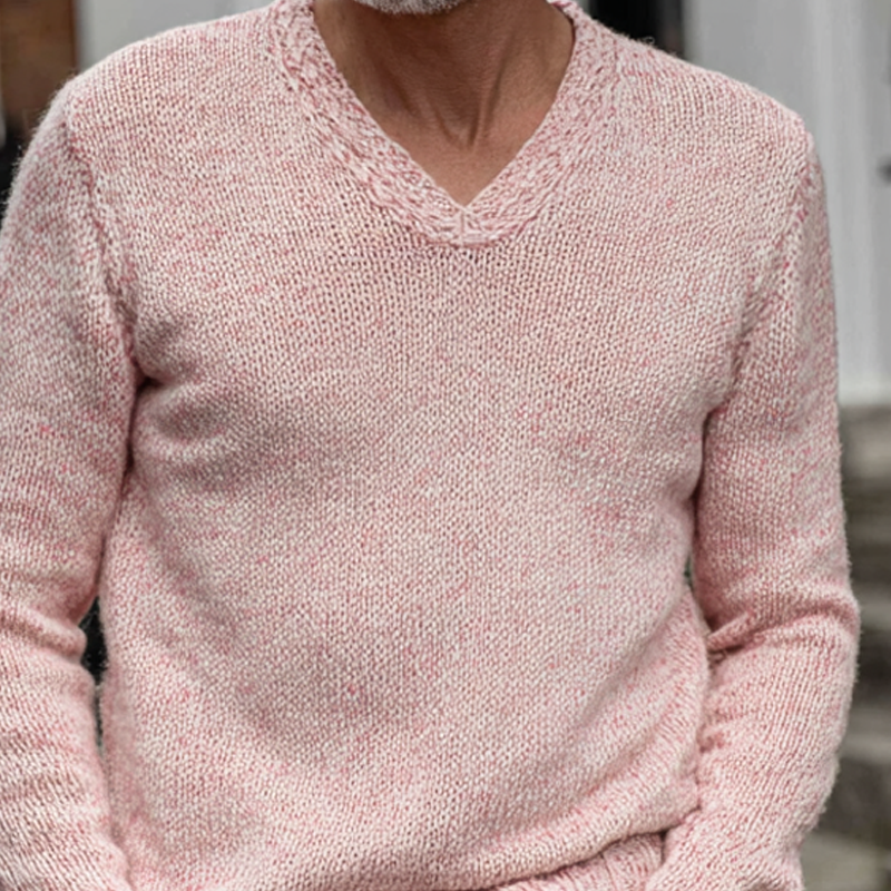 Men's Solid Color V-neck Knitted Pullover Sweater MTA1426H7X