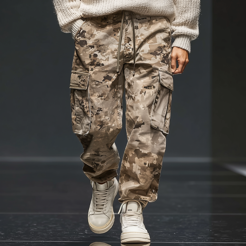 Men's Classic Khaki Camouflage Elasticated Lace-up Sports Pants MTA2421J8U