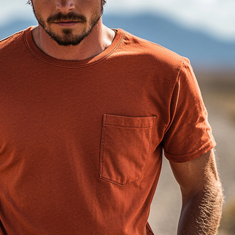 Men's Basic Western Denim Style Cotton Pocket Short Sleeve T-Shirt MTA0947E5X
