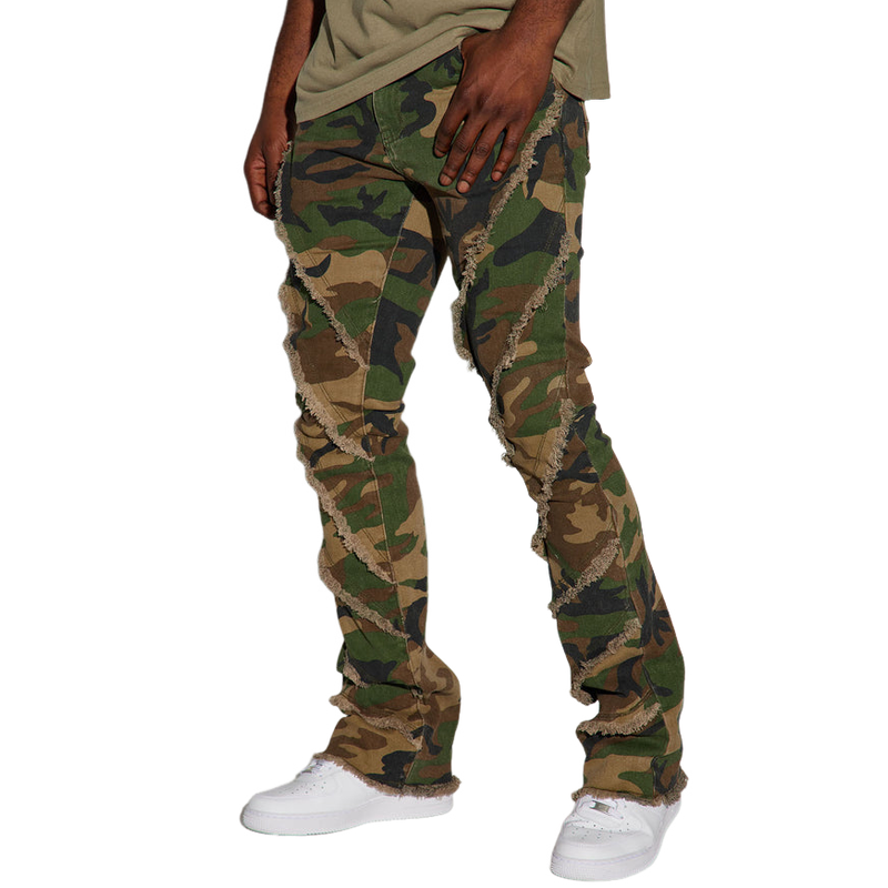 Retro Uformell Camouflage Raw Edge Cargo-bukser for menn 85310002F