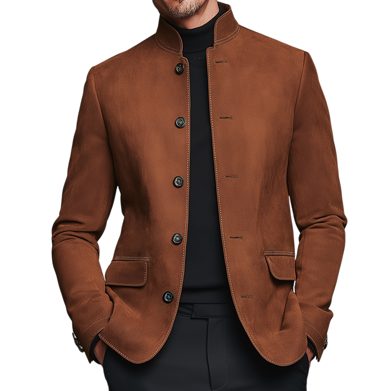 Men's Vintage Casual Suede Stand Collar Single Breasted Jacket MTA2810H3TO