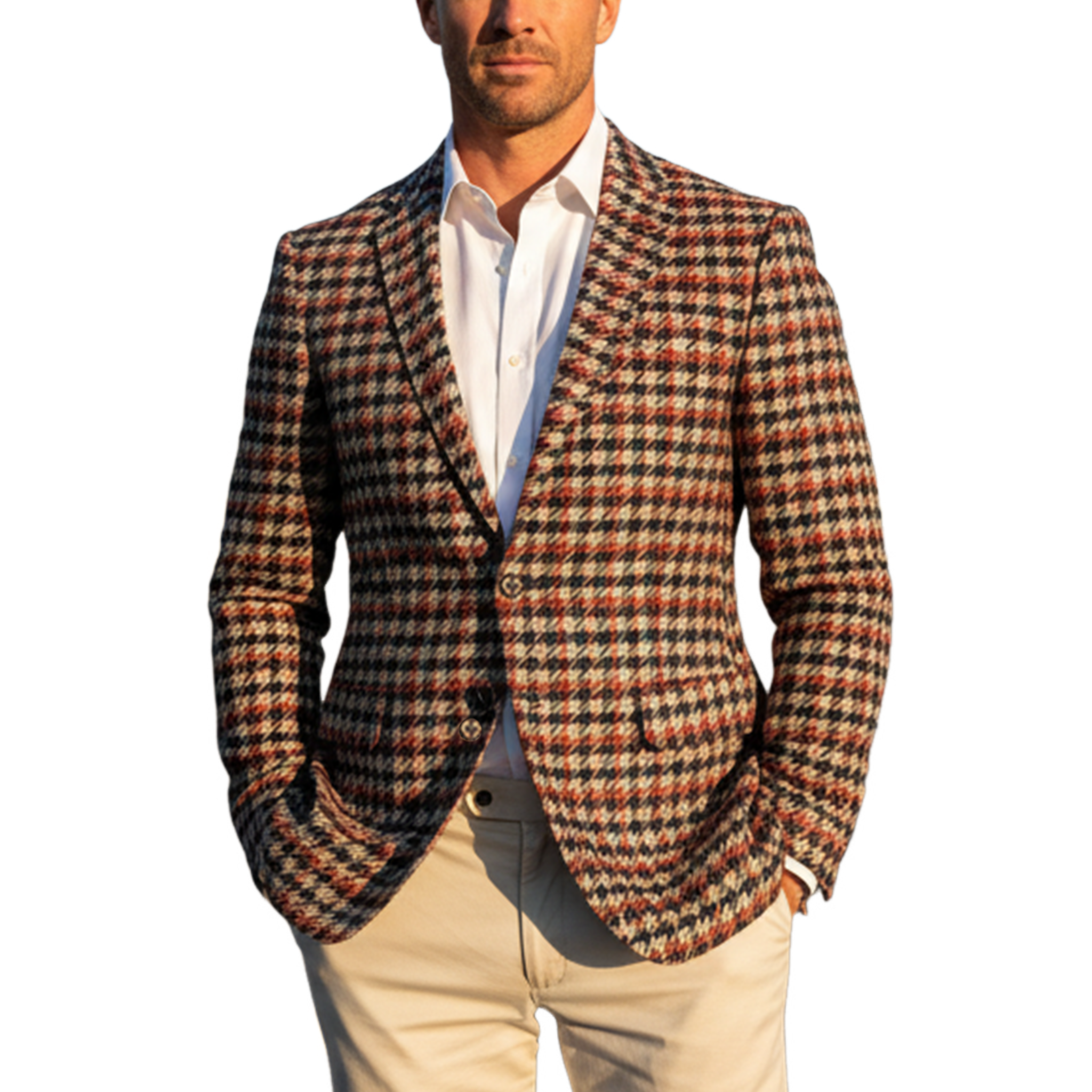 Men's Classic Light Business Contrast Faux Woolen Houndstooth Single-breasted Blazer MTA2282I1K