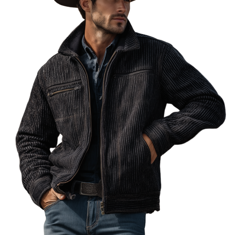 Men's Western Cowboy Style Ribbed Zipper Jacket MTA0732H2X