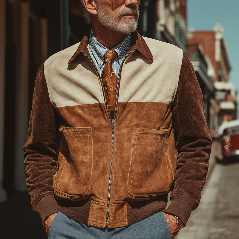 Men's Winter Vintage Faux Suede Contrast Color Stitching Lapel Jacket MTA2338J7P