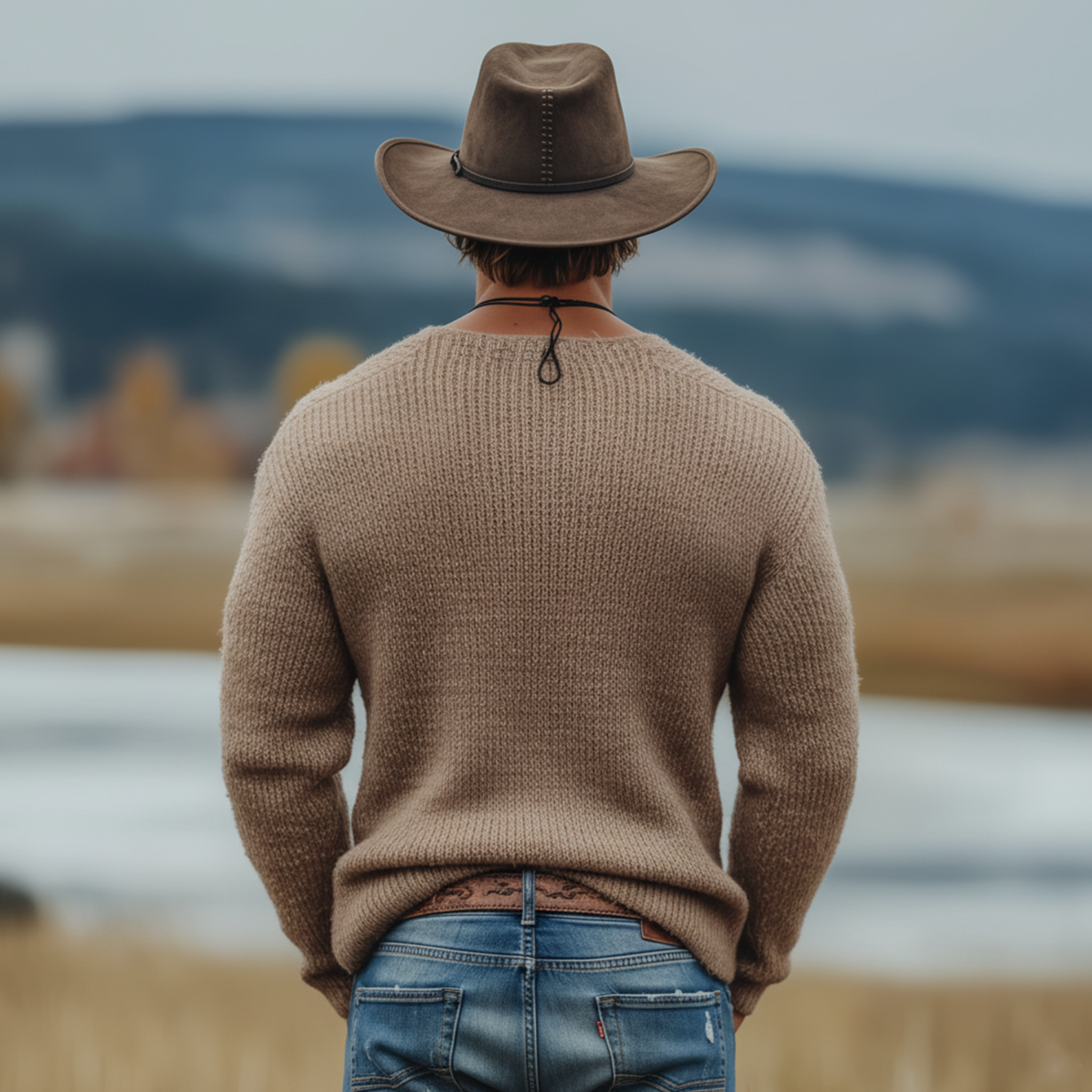 Men's Classic Western Tough Guy Style Deep V-neck Sweater MTA2717K8K