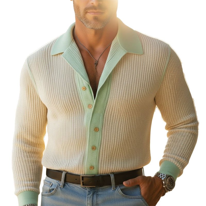 Men's Spring Fashion Cotton Knit Button-down Shirt MTZ1347A6P
