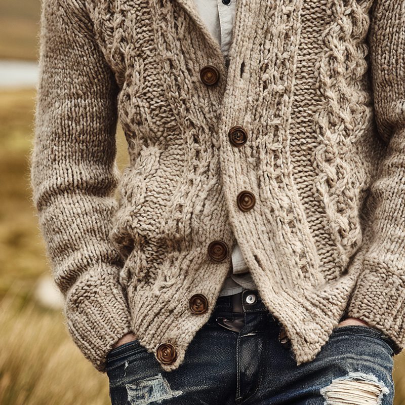 Men's Cable Knit Shawl Collar Single Breasted Cardigan MTA3081H4Z
