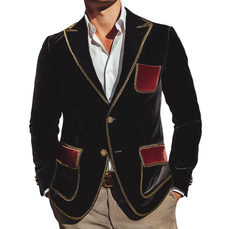 Men's Retro Colorblock Velvet Two-Button Blazer MTA0509I1U