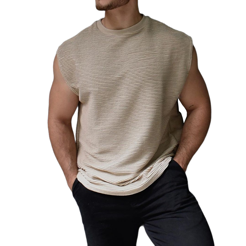 Men's Solid Wave Textured Round Neck Sleeveless Tank Top MTA2931G9Z
