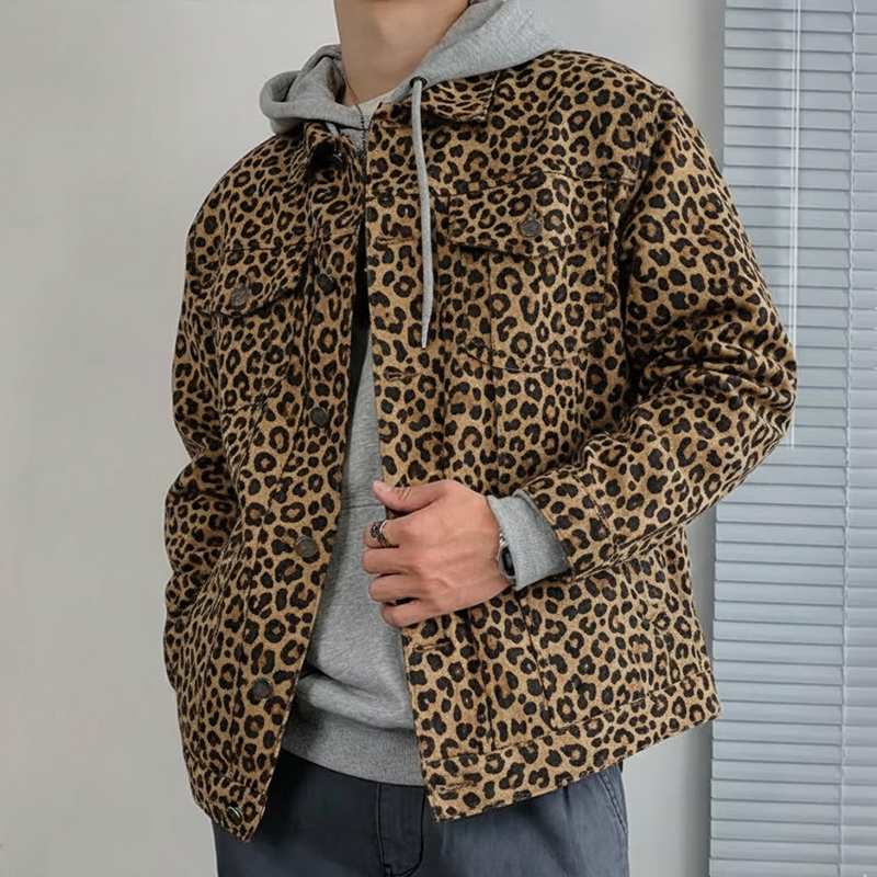 Men's Retro Casual Leopard Print Canvas Wearable Casual Lapel Jacket MTA2956I5TO