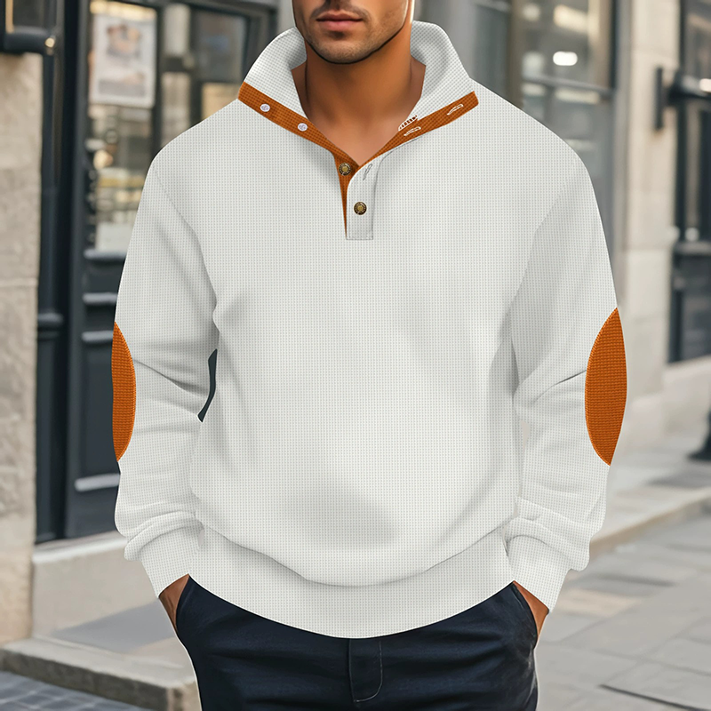 Men's Waffle Panel Contrast Color Stand Collar Pullover Sweatshirt MTA0457H2X