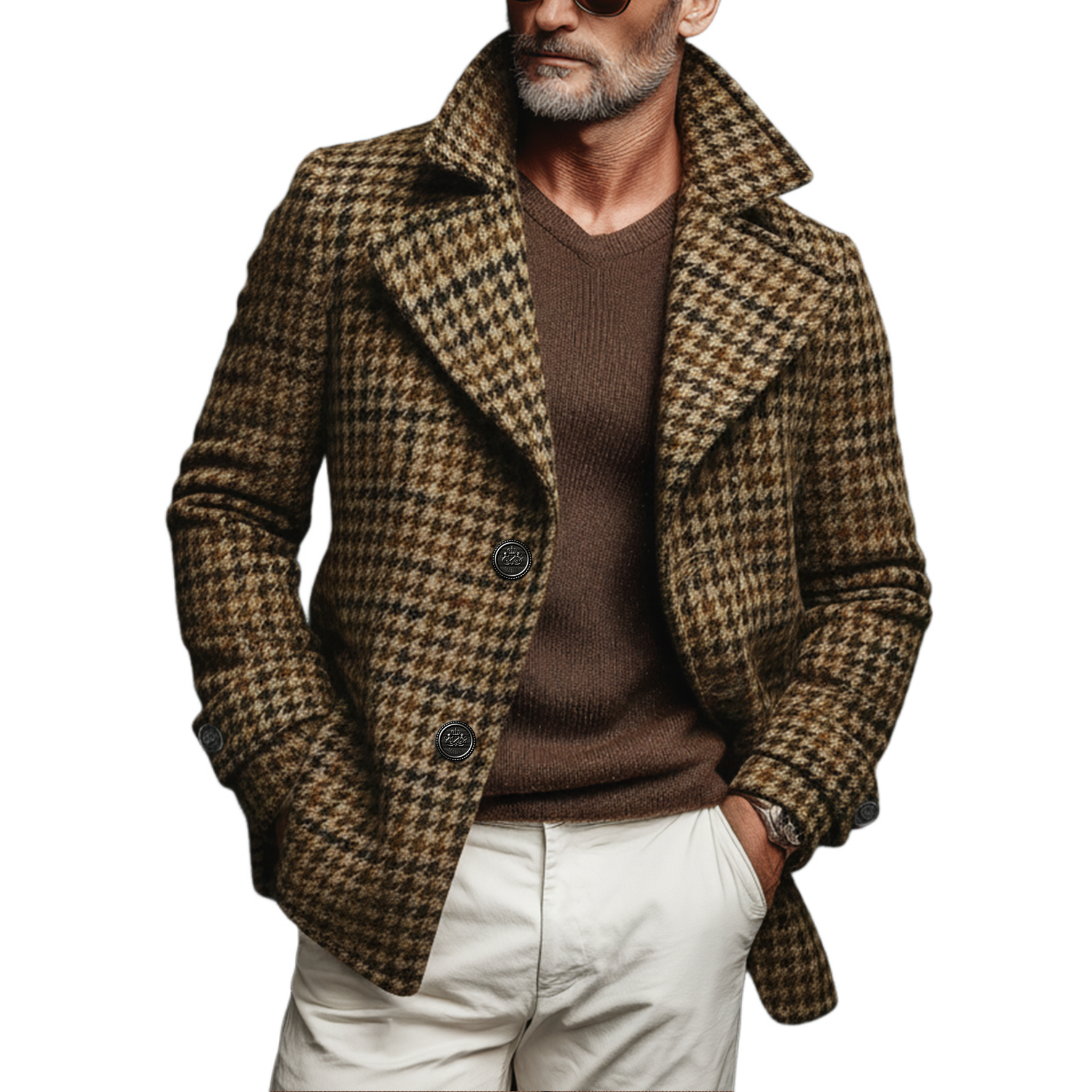 Men's Classic Light Business Imitation Houndstooth Wool Lapel Single-breasted Jacket MTA1081J2K