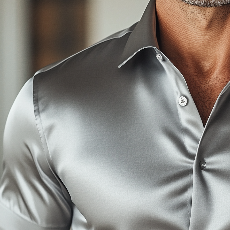 Men's Summer Basic Solid Color Satin Short Sleeve Shirt MTA1048F7U