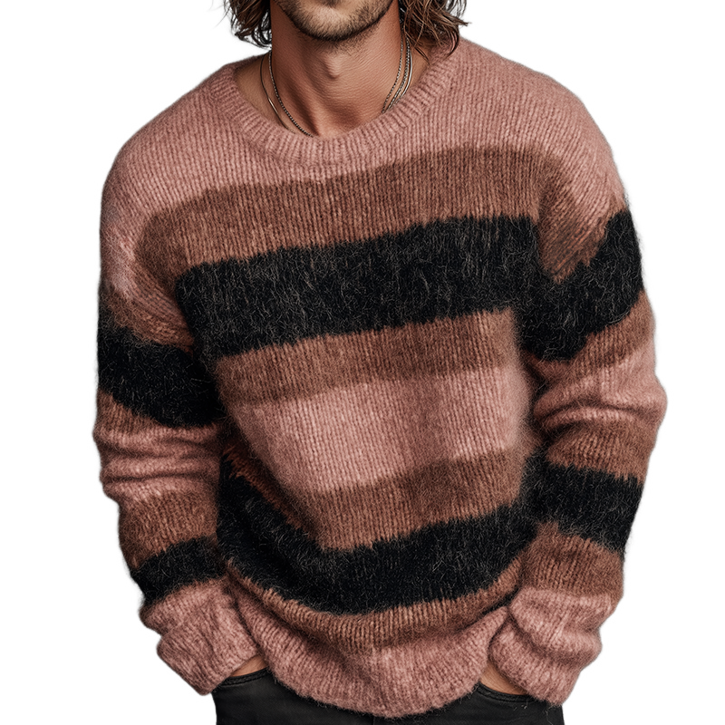 Men's Retro Casual Striped Knit Crew Neck Sweater MTA2813J4TO