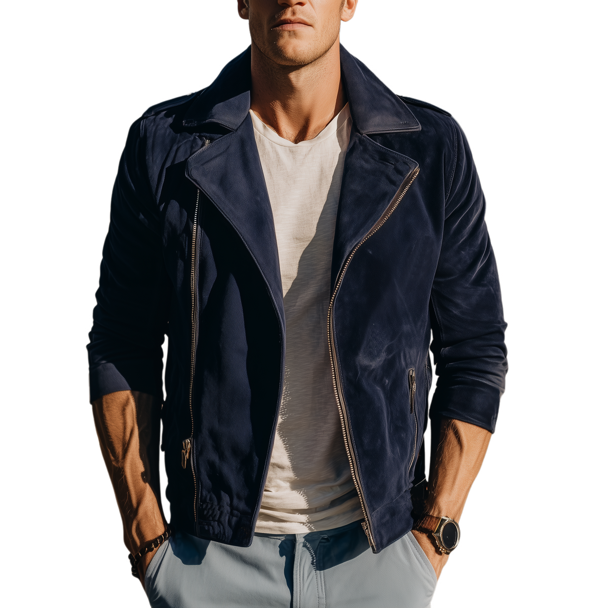 Men's Classic Vintage Western Style Cotton Twill Lapel Motorcycle Jacket MTA0266I1K