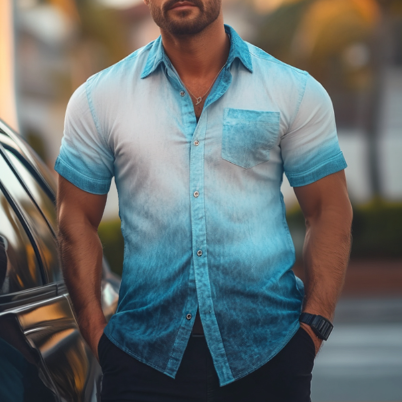 Men's Retro Casual Gradient Lapel Short Sleeve Shirt MTA2189E2TO