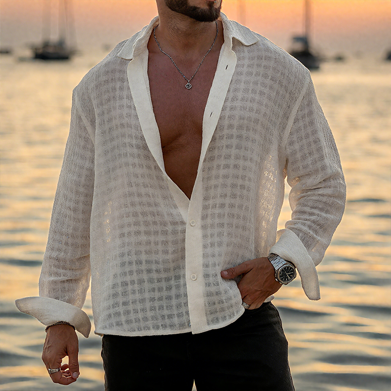 Men's Retro Casual Plaid Loose Lapel Long Sleeve Shirt MTA2399G3TO