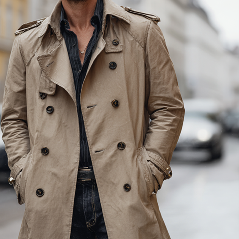 Men's Casual Loose Long Double-breasted Trench Coat MTA0876H0X