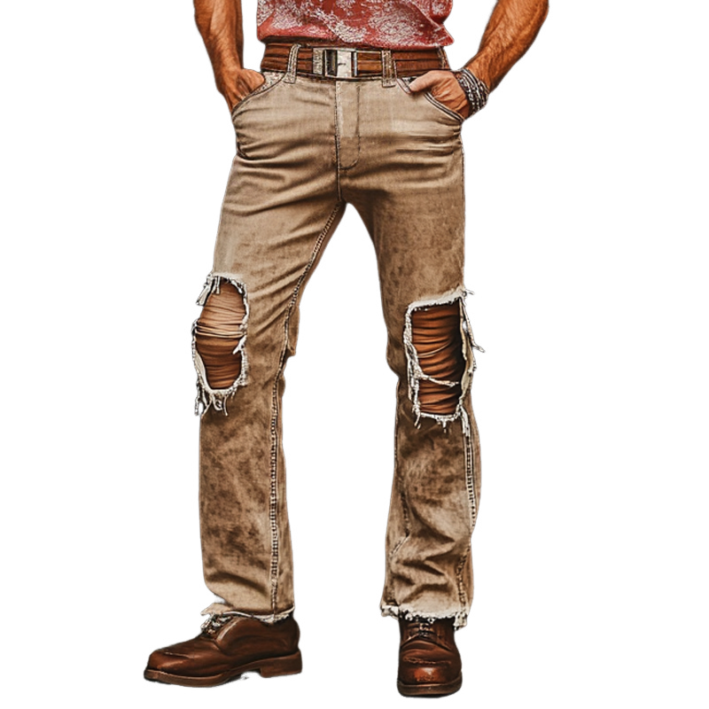 Men's Western Cowboy Style Vintage Ripped Jeans MTA1214F0U