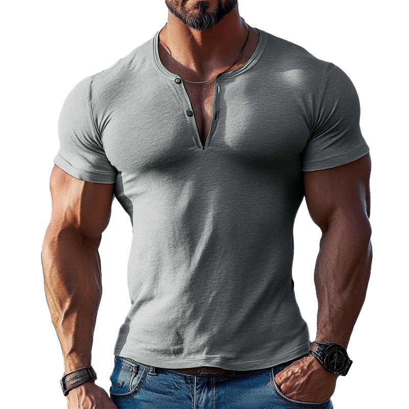 Men's Solid Color Cotton Blend V-neck Short-sleeved T-shirt 66233544X