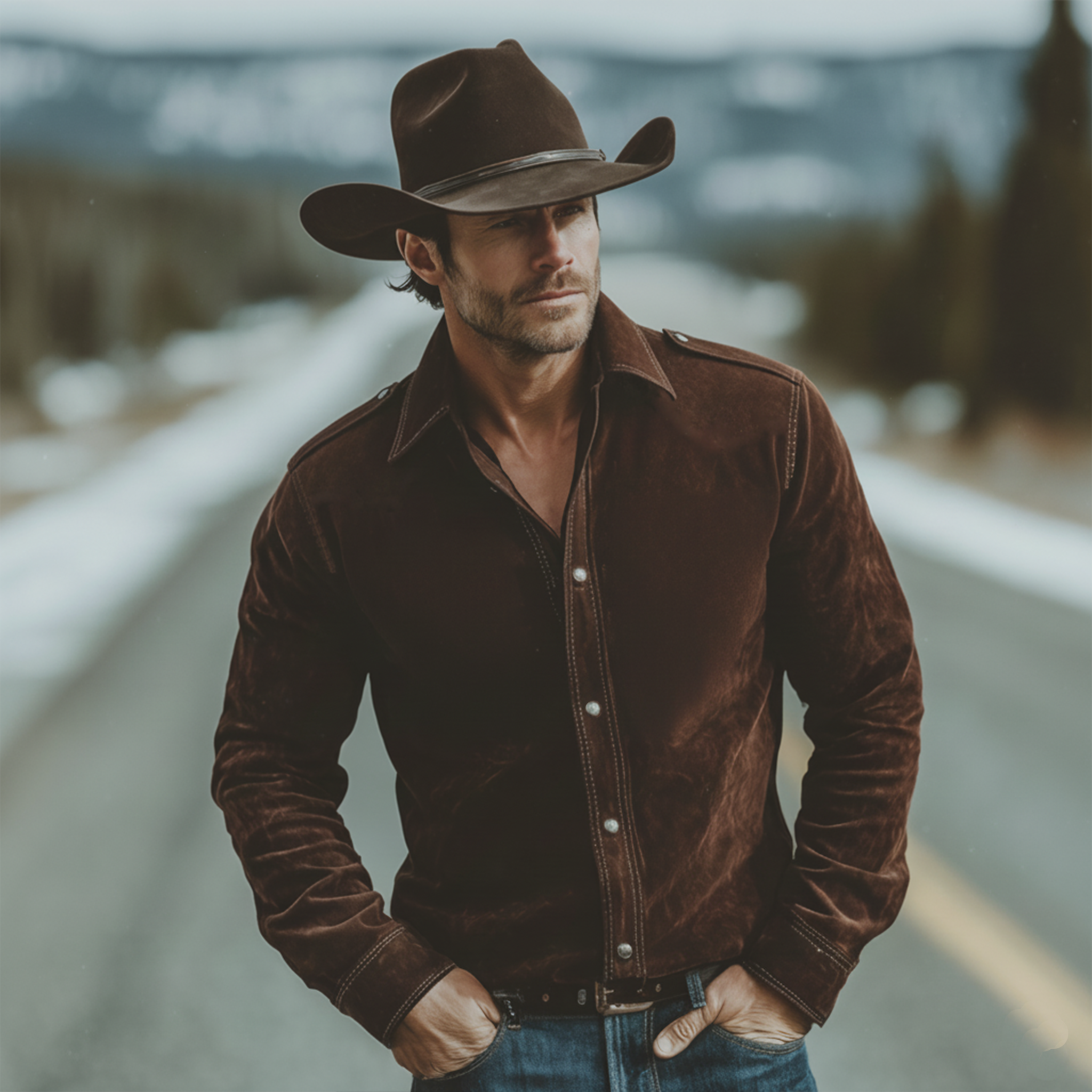 Men's Classic Retro Western Style Faux Suede Long-sleeved Shirt MTA2295K5K