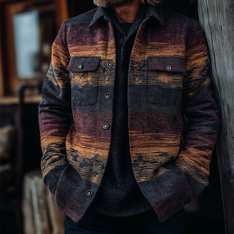 Men's Retro Casual Western Style Printed Shirt Jacket MTA2823H1TO