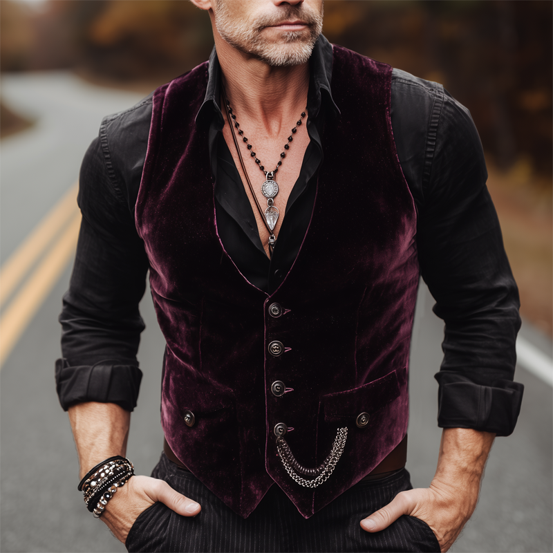 Men's Business Velvet V-neck Single-breasted Vest MTA1471H1U