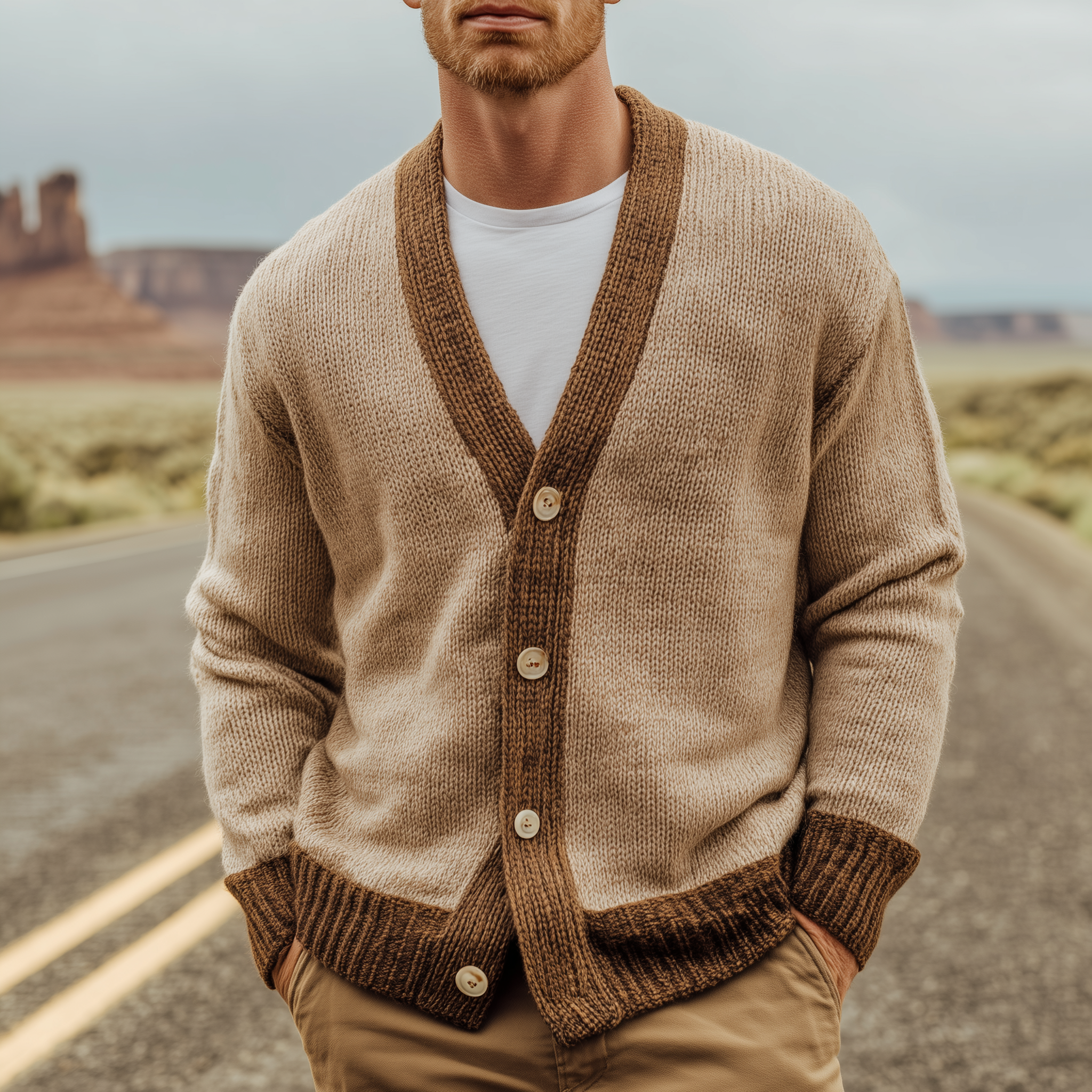 Men's Classic Casual Collar Contrast Color Knit Cardigan MTA2978H9K