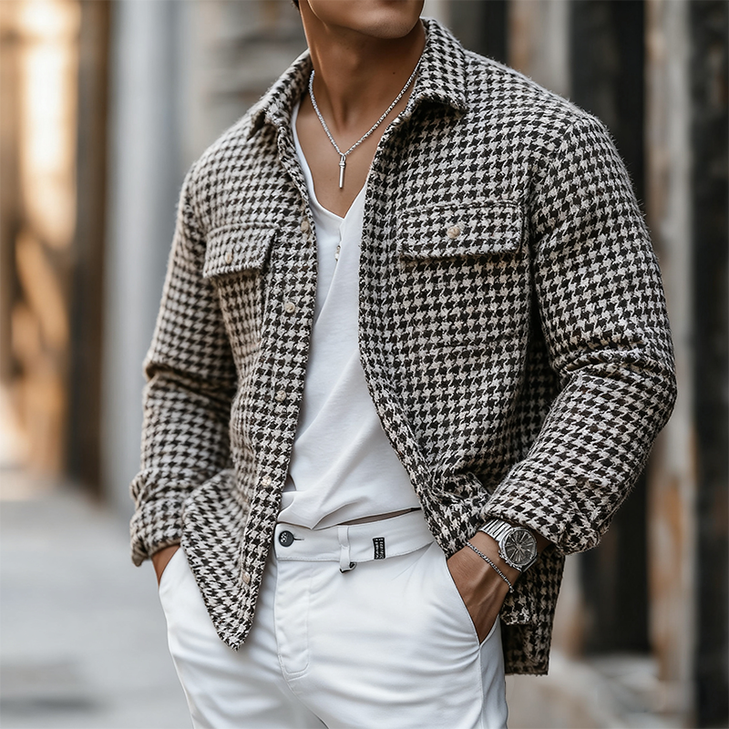 Men's Retro Casual Houndstooth Tweed Jacket MTA0458K2TO