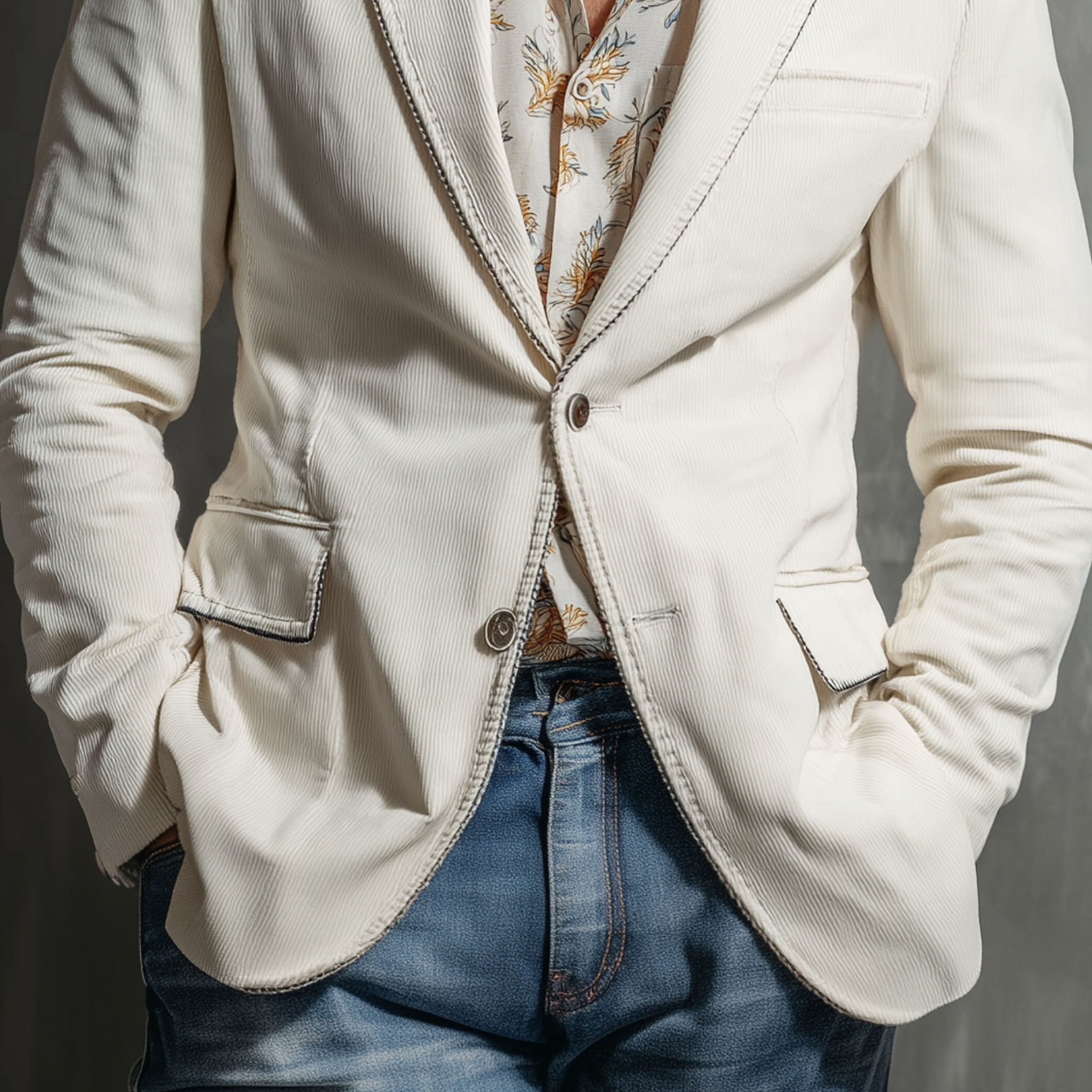 Men's Classic Casual Corduroy Decorative Ribbon Single-breasted Blazer MTA1221H0K