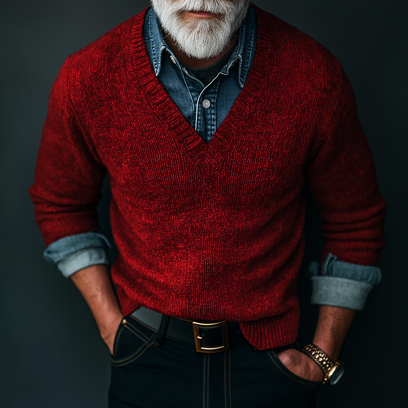 Men's Retro Casual Knitted V-Neck Sweater MTA1062K3TO