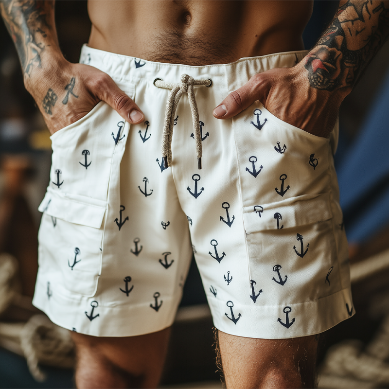 Men's Summer Casual Anchor Print Lace-Up Shorts MTA1980G6U