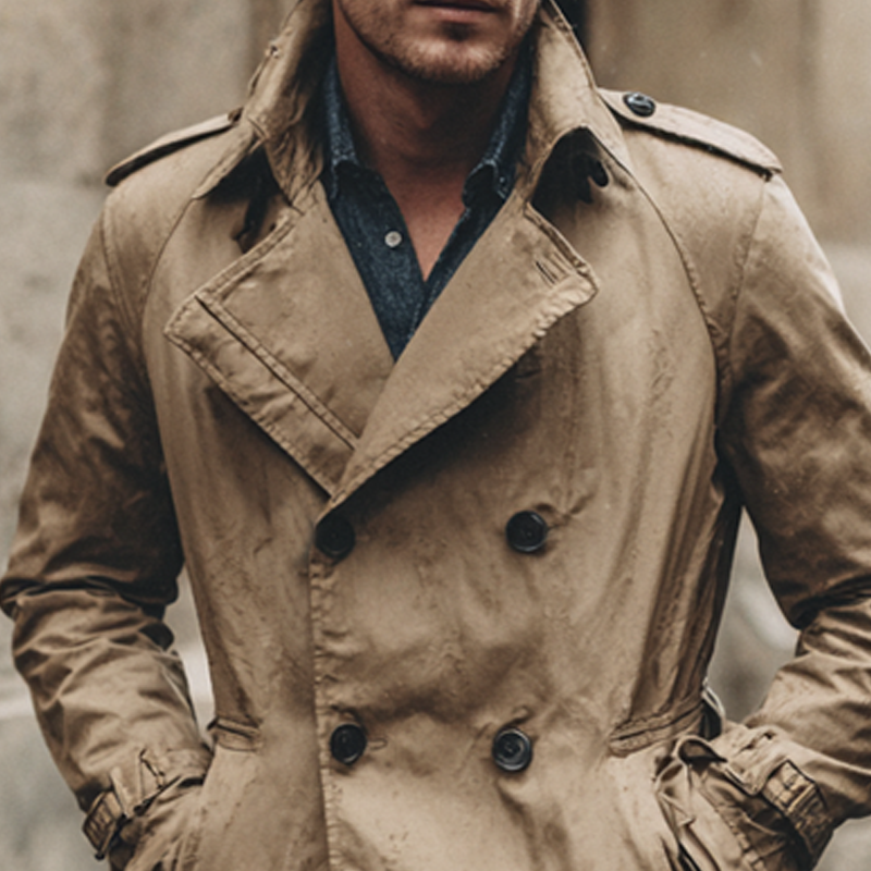 Men's Solid Color Casual Double-breasted Slim Trench Coat MTA0824H1X