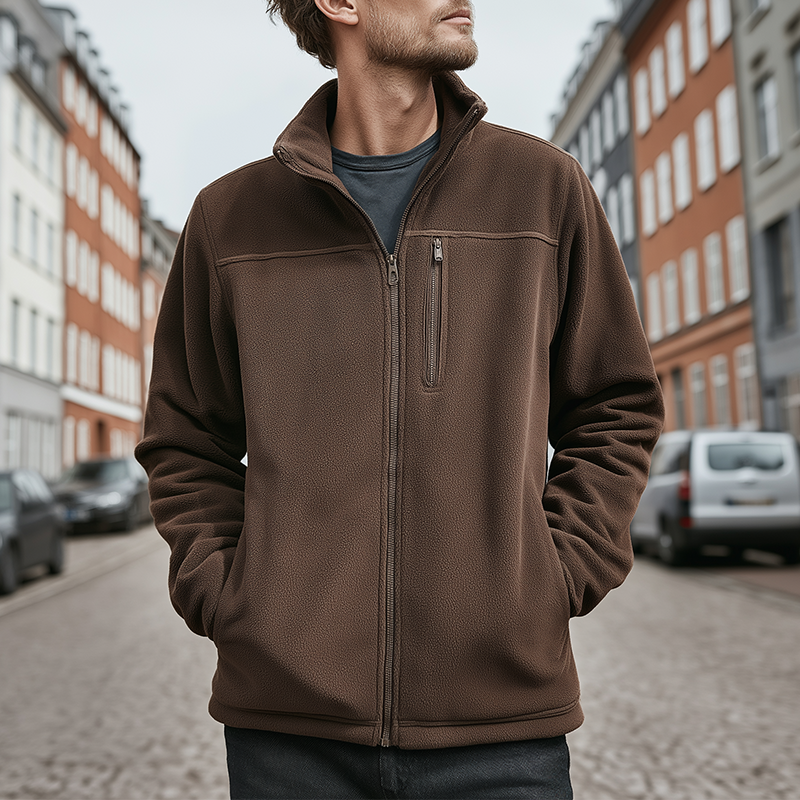 Men's Winter Retro Thin Polar Fleece Stand Collar Zipper Jacket MTA2268J2P