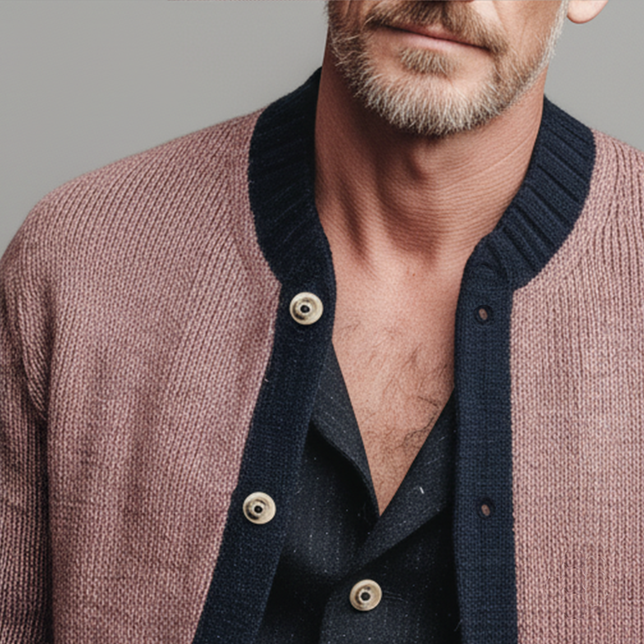 Men's Classic Casual Pink And Navy Blue Knitted Cardigan MTA2660I0K