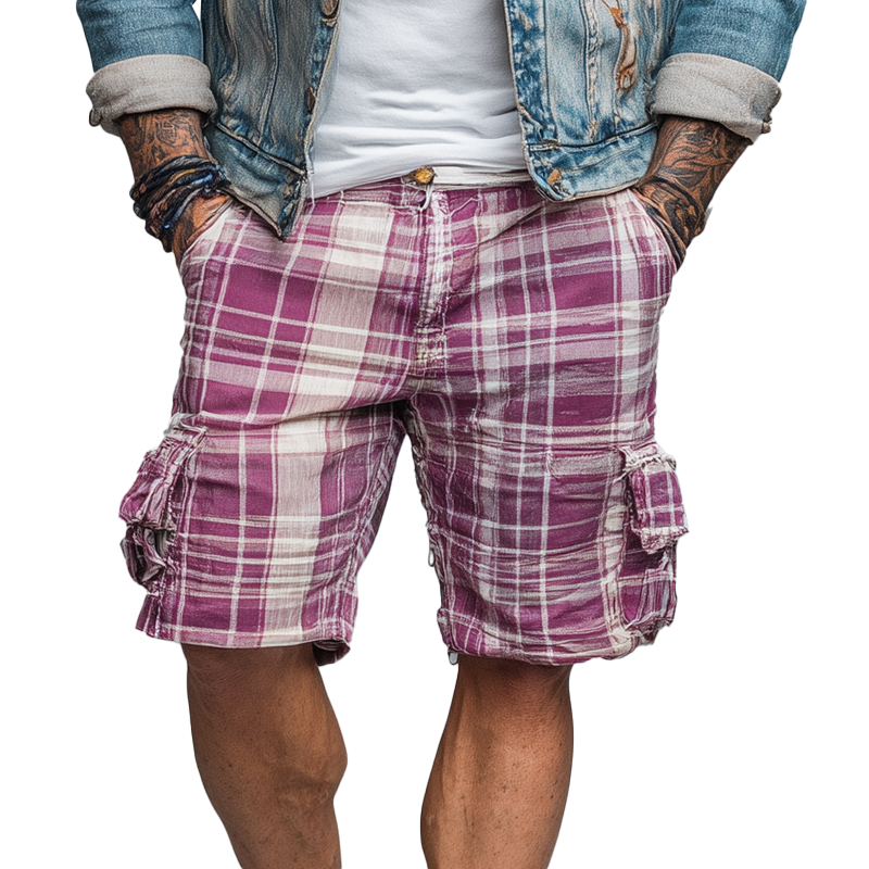 Men's Summer Linen Blend Fashion Plaid Print Casual Shorts MTA1457G6P