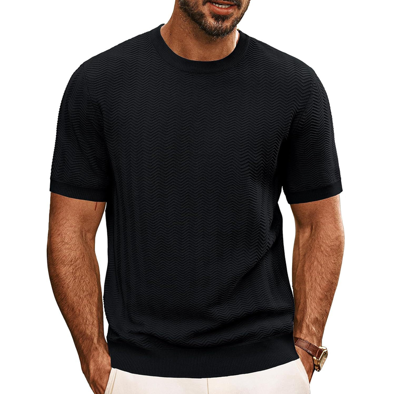 Men's Solid Color Knit Round Neck Short Sleeve T-shirt 07592973Z