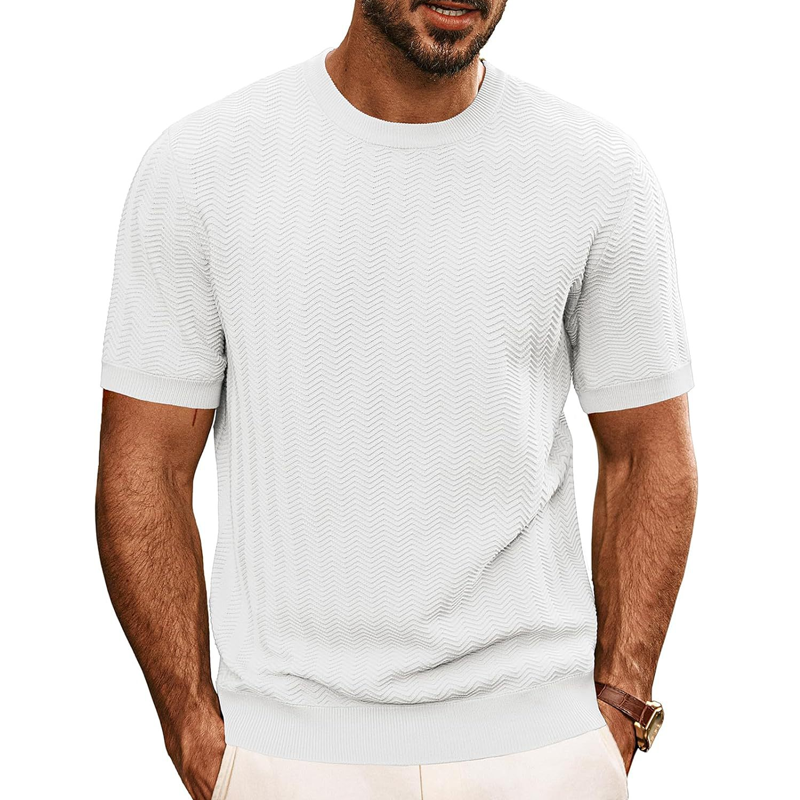 Men's Solid Color Knit Round Neck Short Sleeve T-shirt 07592973Z