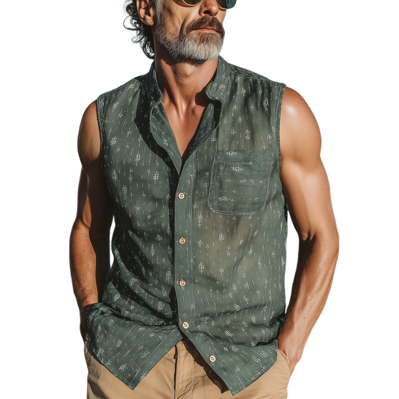 Men's Summer Classic Print Lightweight Sleeveless Shirt MTA0311G5U