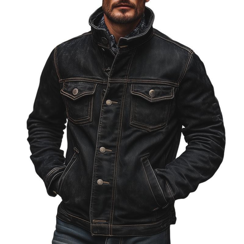 Men's Vintage Washed Multi-pocket Denim Jacket MTA2509H0X