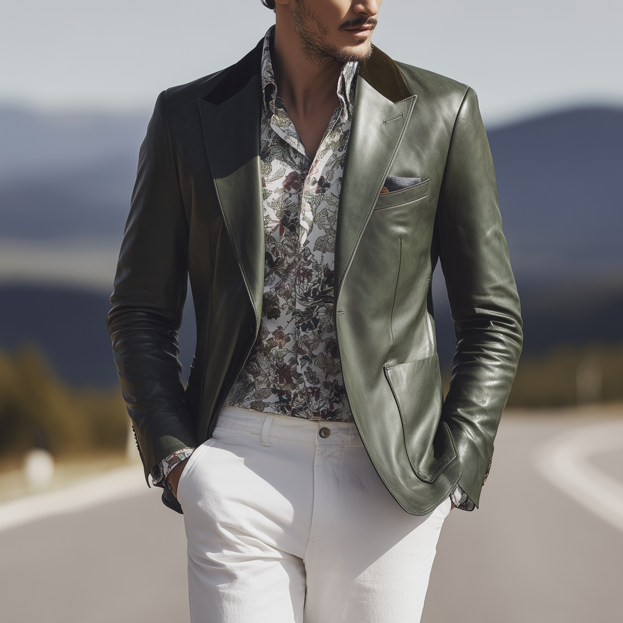Men's Classic Retro Western Style PU Leather Single-breasted Blazer MTA0346I7K
