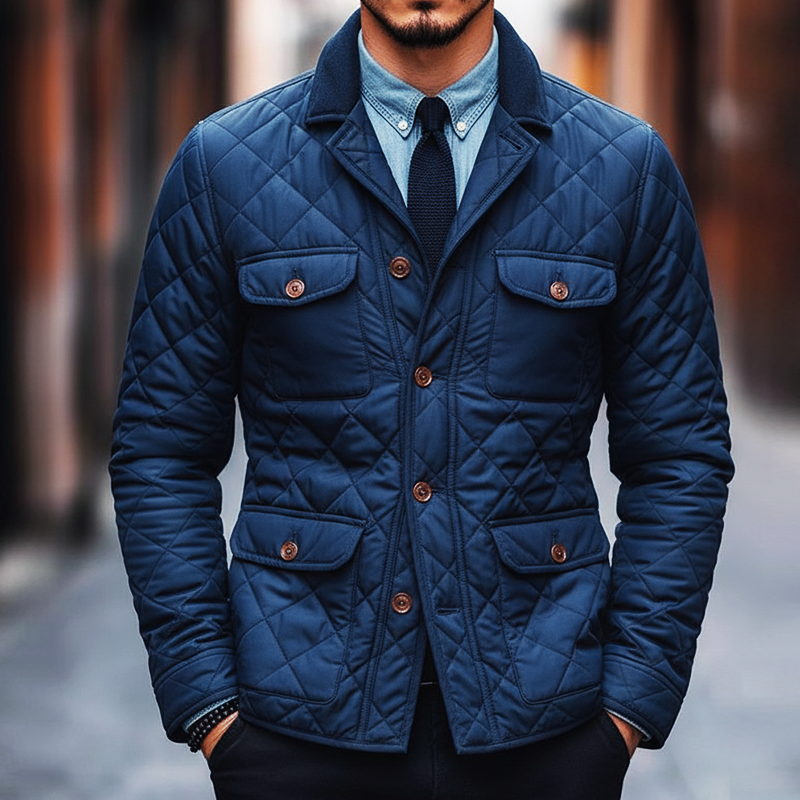 Men's Retro Casual Quilted Multi-Pocket Diamond Lapel Jacket MTA2476I4TO