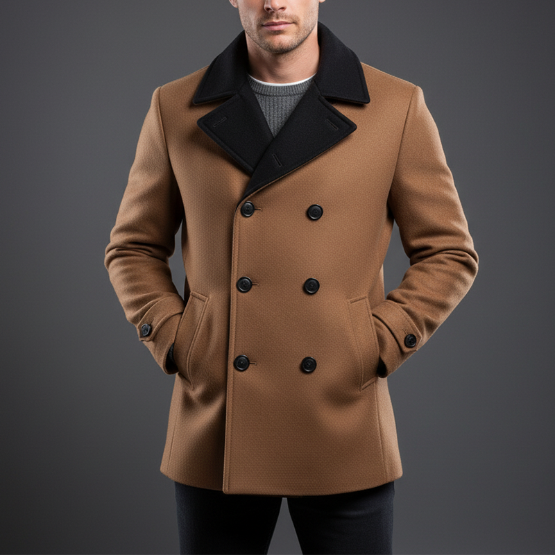 Men's Winter Fashion Contrast Color Stitching Faux Wool Double-breasted Coat MTA2827I8P