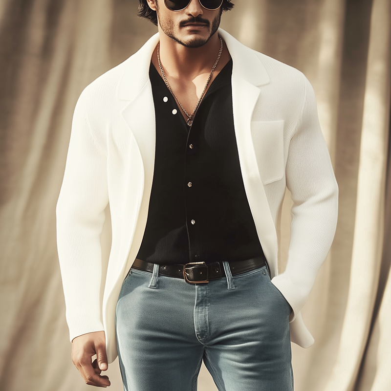 Men's Business Solid Color Button Lapel Knit Cardigan MTA0831H6U