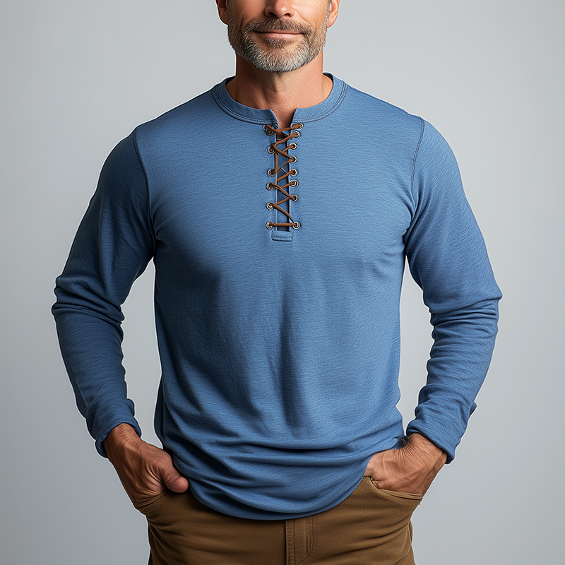 Men's Fashion Lace-up Cotton Long Sleeve T-Shirt MTA2180G7P